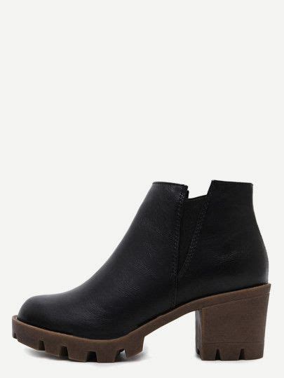 Hol volt, hol nem volt, 3 lipták ildikó: Black Distressed PU Elastic Chunky Heel Ankle Boots ...