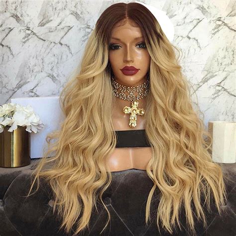 2019 Honey Blonde With Dark Root Body Wavy Lace Front Wig Melbourne