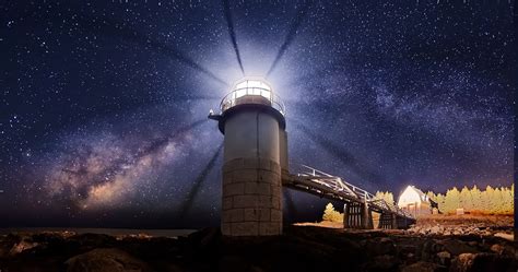 Maine Lighthouse Universe Starry Night Long Exposure Milky Way