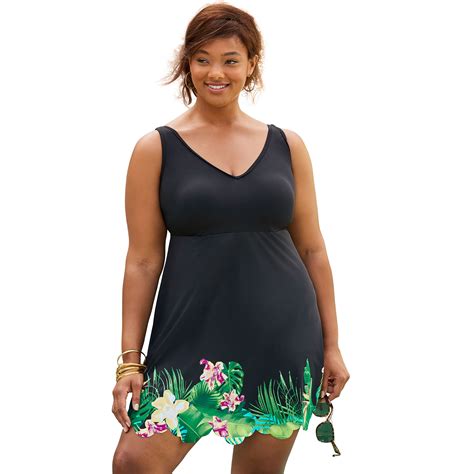 Woman Within Plus Size Floral Border Swim Dress Walmart Com