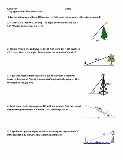 Trigonometry Word Problems Worksheet Answers