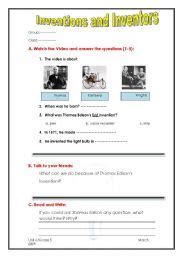 English worksheets: Inventions and Inventors: Thomas Edison