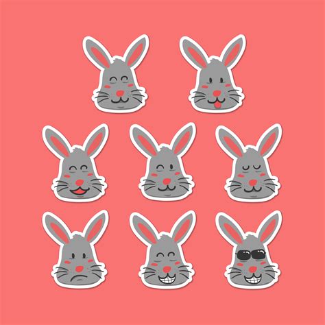 Cute rabbit emoji smiley face expression set in hand drawing cartoon style 370660 Vector Art at ...