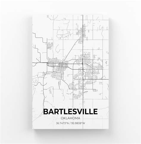 Bartlesville Oklahoma City Map Canvas Art City Map Art Etsy