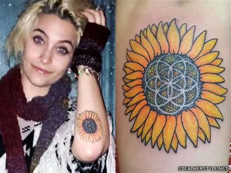 Dem tattoo geht ein toter vogel voraus. Paris Jackson Sunflower Forearm Tattoo | Steal Her Style
