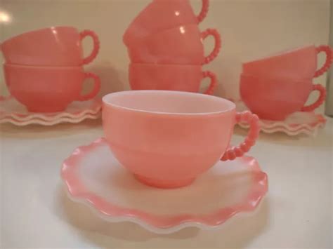 One Vintage Pink Crinoline Ripple Beaded Cup And Saucer Hazel Atlas