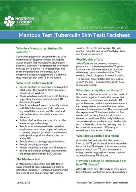 Mantoux Test Tuberculin Skin Test Factsheet Docslib