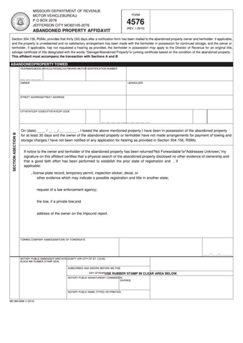 Start a free trial now to save yourself time and money! Fillable Form 4576 - Abandoned Property Affidavit ...