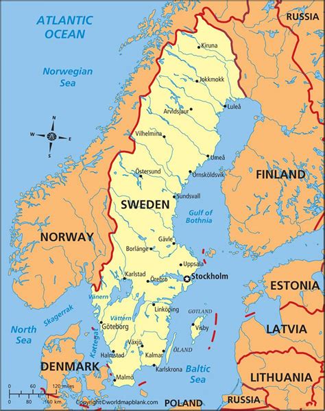 Labeled Map Of Sweden With States Cities And Capital