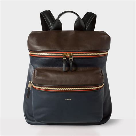 Paul Smith Mens Navy And Brown Lamb Leather Backpack Modesens Navy