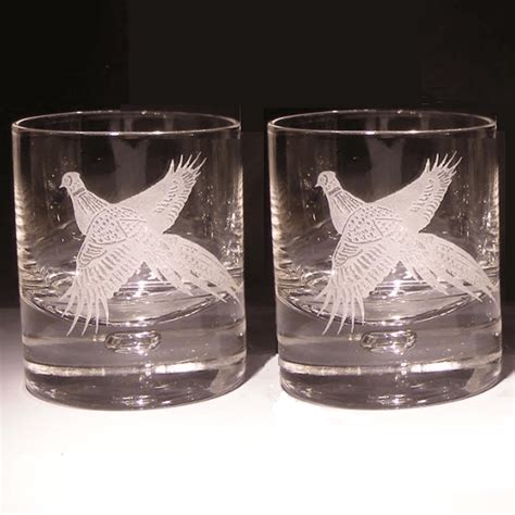Pheasant Etched Crystal Dof Glass Set Of 2 Etched Crystal Pheasant Cocktail Glass Evergreen