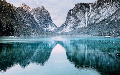2k Free Download Lake Dobbiaco Winter Beautiful Nature Frozen Lake