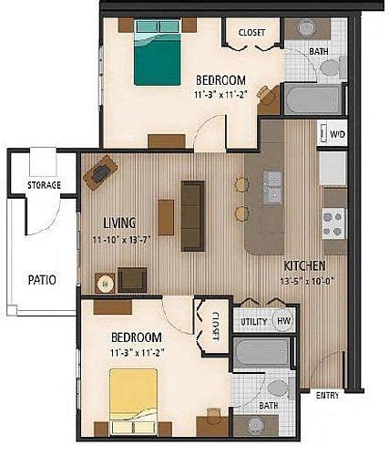 Floor Plan Of Our 2 Bedroom 2 Bathroom Classic 850 Square Feet Total