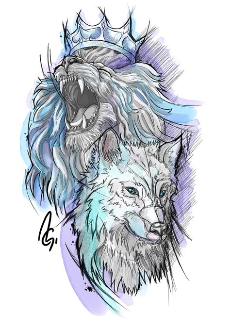 Lion And Wolf Tattoo Sketch On Behance