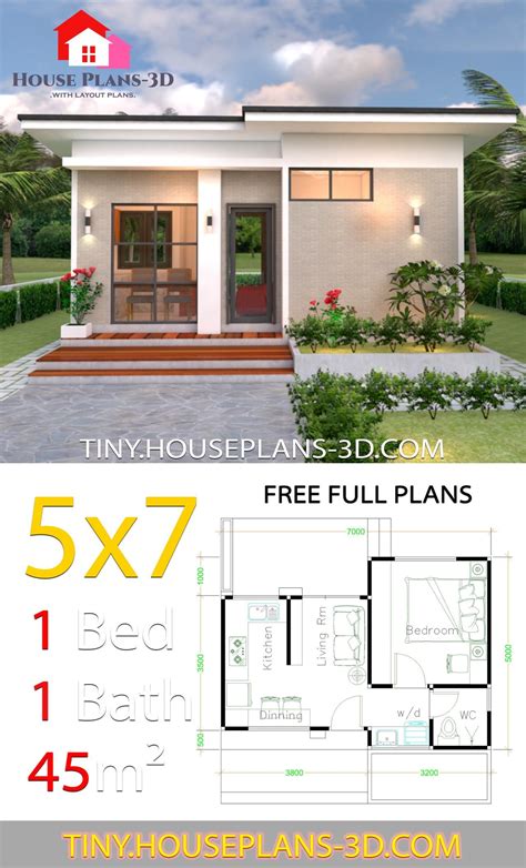 Small House Design Plans 5x7 With One Bedroom Shed Roof Tiny House