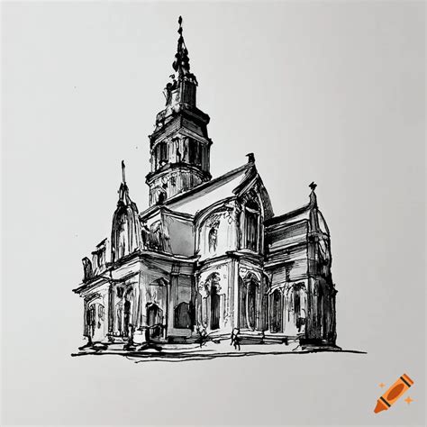 Ink Drawing Of A Baroque Church