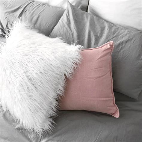 Bed Pillow Styling Fluffy White Cushion Pink Textured Cushion And Grey