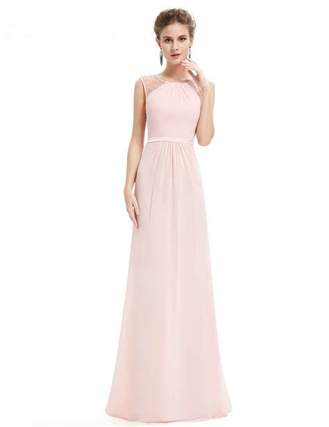 Elegant Chiffon Empire Sleeveless Lace Long Bridesmaid Dress Affordable