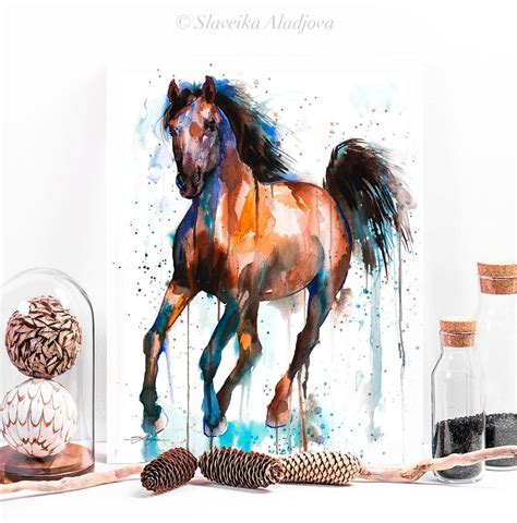 Brown And Black Horse Watercolor Painting Print By Slaveika Etsy