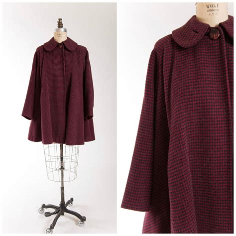 40s Vintage Swing Coat Red Black Houndstooth Wool