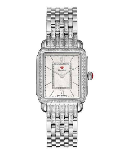 Michele Deco Ii Mid Stainless Steel Diamond Bracelet Watch Neiman Marcus