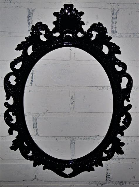 Ornate Baroque Frame Hollywood Regency Gloss Black Oval Frame