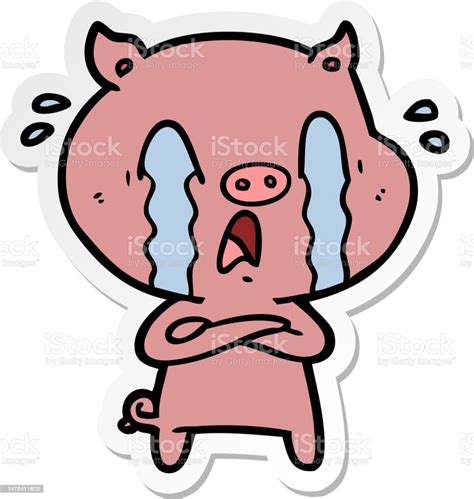 Sticker Of A Crying Pig Cartoon Stock Illustration Download Image Now