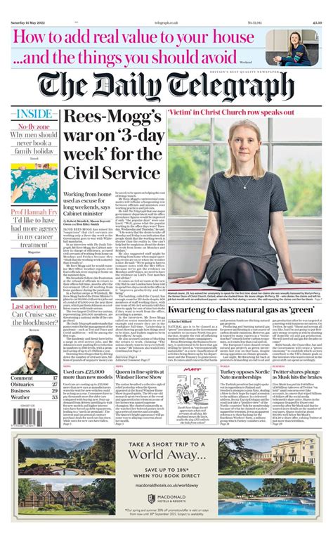 Daily Telegraph Front Page 14th Of May 2022 Tomorrows Papers Today