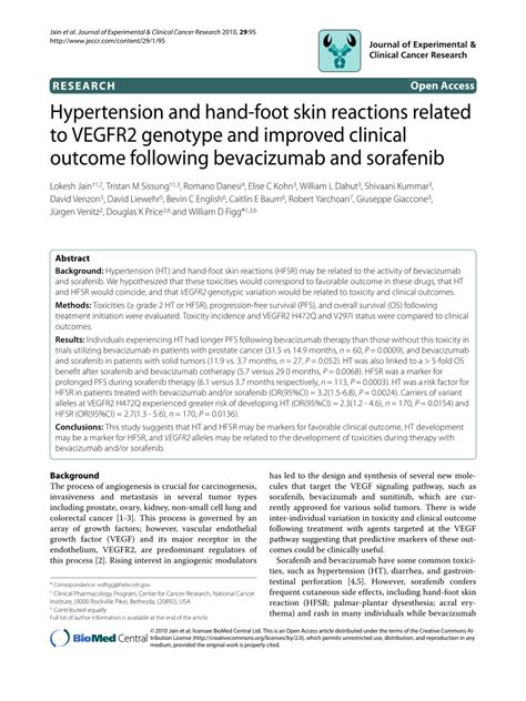Pdf Hypertension And Hand Foot Skin Reactions Related To Vegfr2