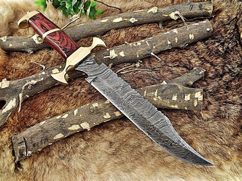 15 Long Hunting Bowie Knife Hand Forged Damascus Steel Red Dollar