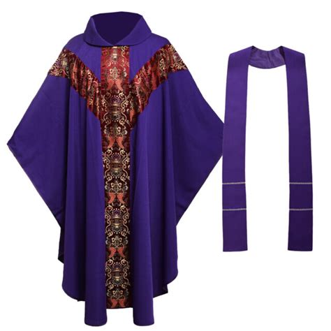 Christian Priest Purple Chasuble Clergy Pastor Liturgical Mass Robe With Stole Ebay