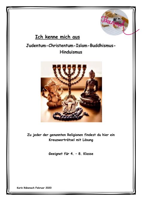 Hier finden Sie zu den fünf großen Weltreligionen ein Kreuzworträtsel