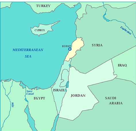 It tapers towards the extreme north and south. Map of Lebanon with capital city, Beirut, highlighted ...