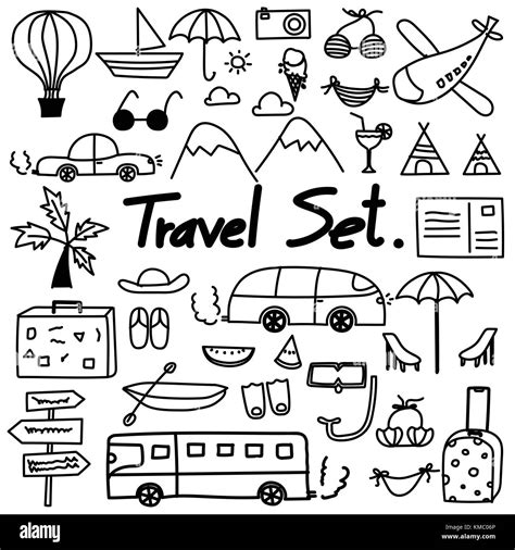 Hand Drawn Doodle Travel Set Vector Illustration Stock Vector Image