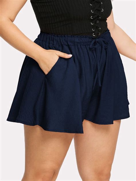 Drawstring Waist Loose Shorts Shein Sheinside Trendy Plus Size