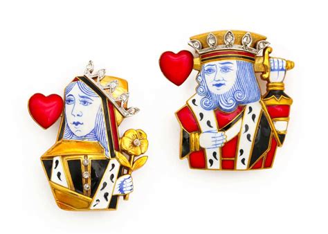 Cartier Vintage 18k And Diamond King And Queen Of Hearts Pins Dkfarnum
