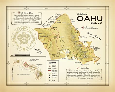 Island of Oahu Road Map "Iolani Palace" — Kokua Design Company