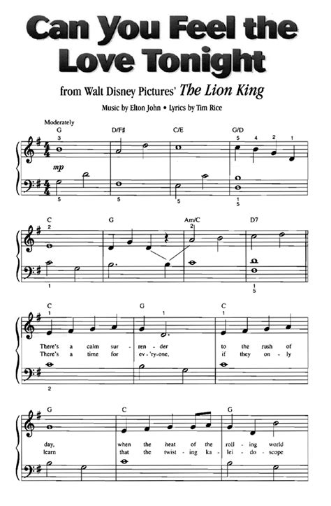 Free Sheet Music Can You Feel The Love Tonight Disneys The Lion