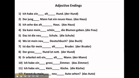 Practice With Adjective Endings In German