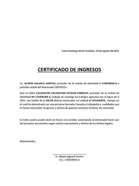 Certificado De Ingresosdocx