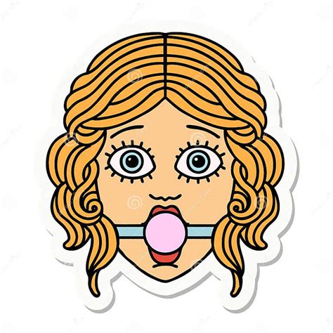 Tattoo Style Sticker Of Female Face With Ball Gag Stock Vector