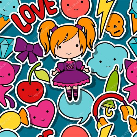 Seamless Kawaii Child Pattern With Cute Doodles — Stock Vector