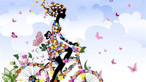Fondos de pantalla : niña, bicicleta, Flores, Mariposas ...
