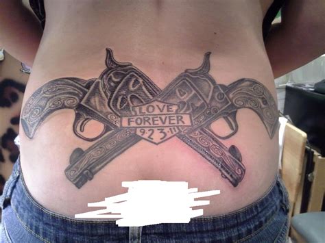 Cute colorful pistol tattoo on hip. Crossed pistols tattoo by Nelson23163 on DeviantArt