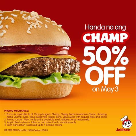 Manila Life Jollibee Champ At 50 Off Today May 3 Only