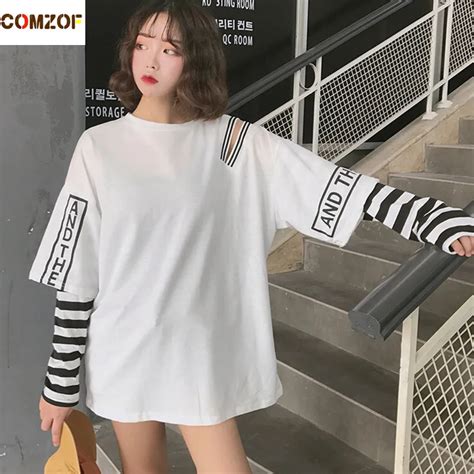 Buy Women Korean Fashion Oversized Long Sleeve T Shirt Hip Hop Punk Streetwear