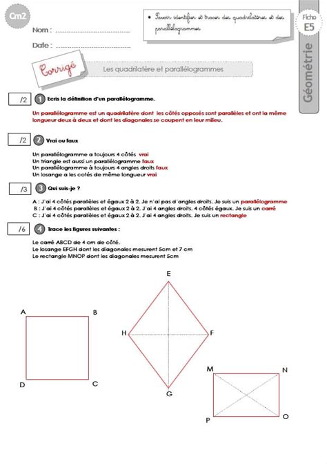 Un triangle est un polygone à trois côtés. cm2: Evaluation les PARALLÉLOGRAMMES ET QUADRILATÈRES ...
