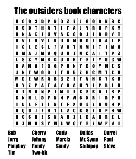 The Outsiders Book Characters Word Search Wordmint