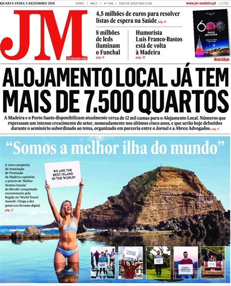 Capa jornal da madeira de ontem e outras publicações anteriores. Capa - Jornal da Madeira de 2018-12-05