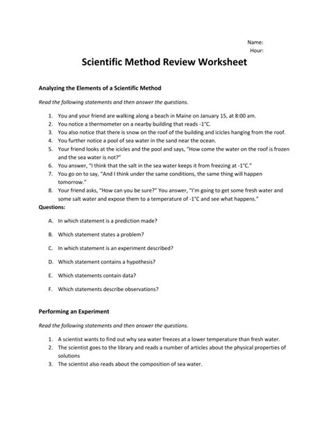 Scientific Method Review Worksheet Answers